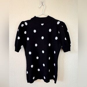 Black Mock Neck Top with Silver Polka Dots - Size S